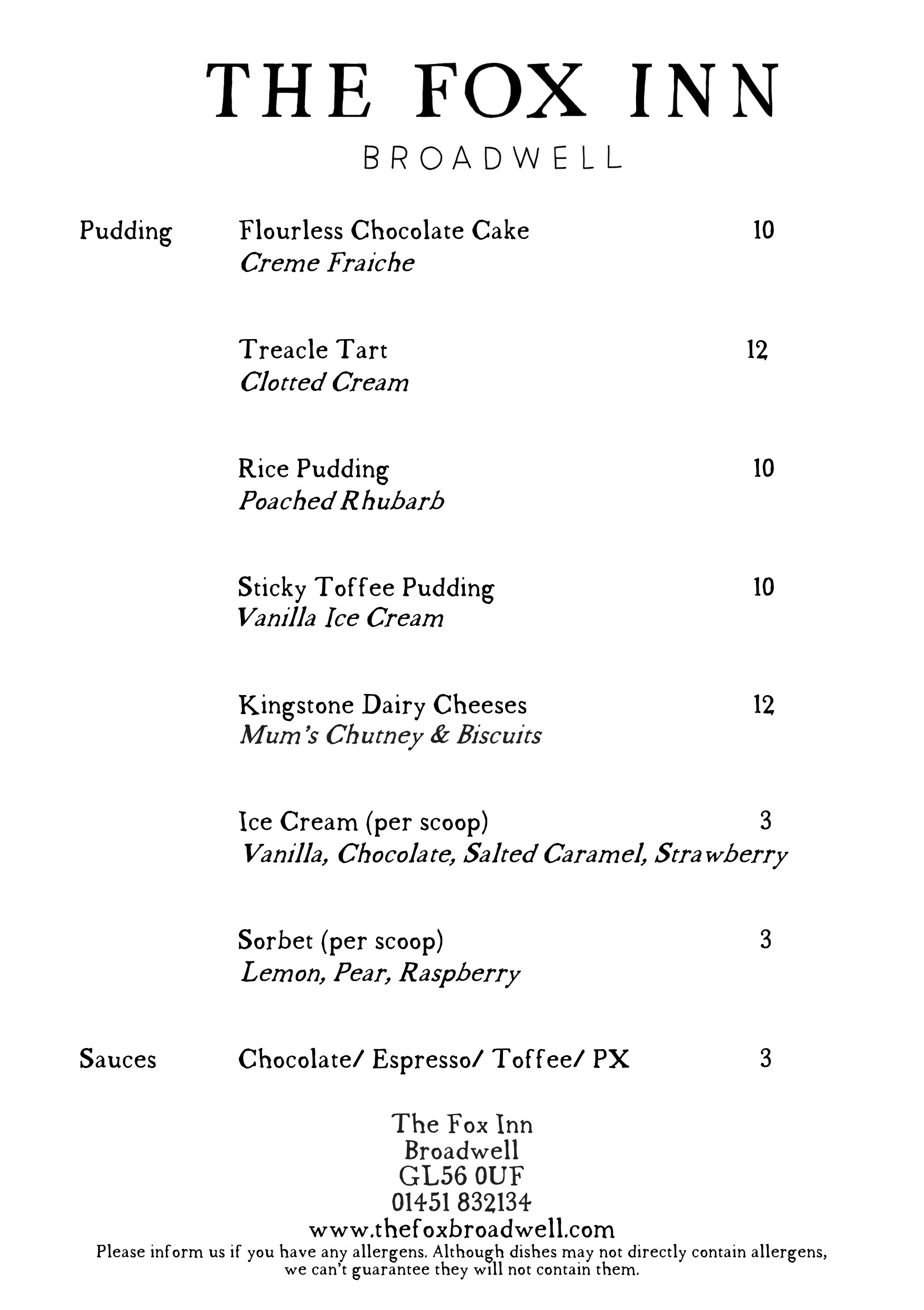 Pudding Menu
