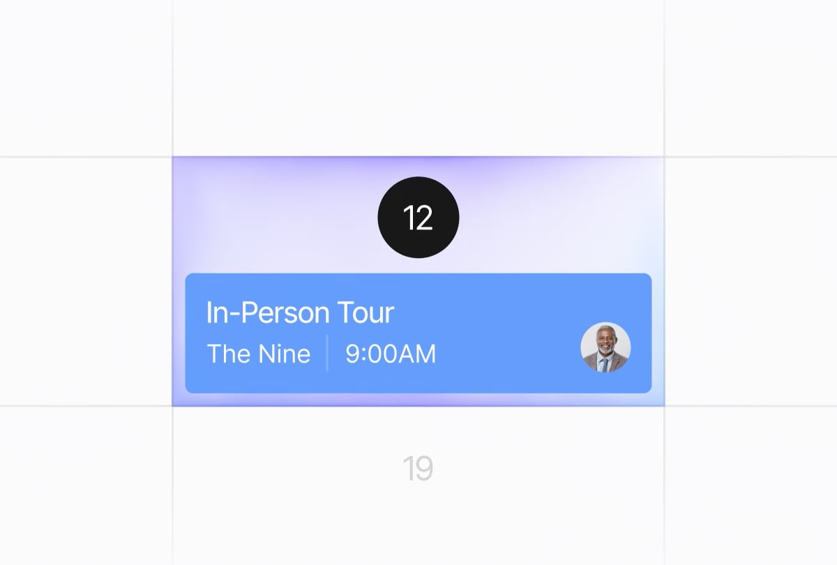 Profile photo of a man above text stating Michael is looking to renew his lease with a connector line leading to a Renewals Team card indicating 4 members.