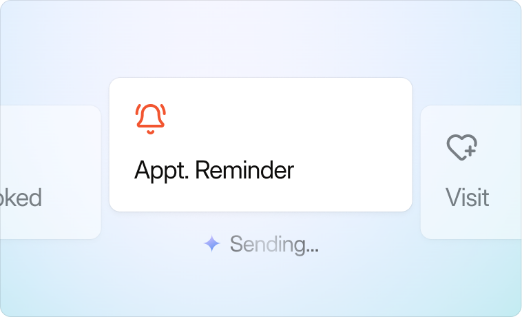 User interface card with a red alert bell icon and the text 'Appt. Reminder' on a light blue background, with the word 'Sending...' below.