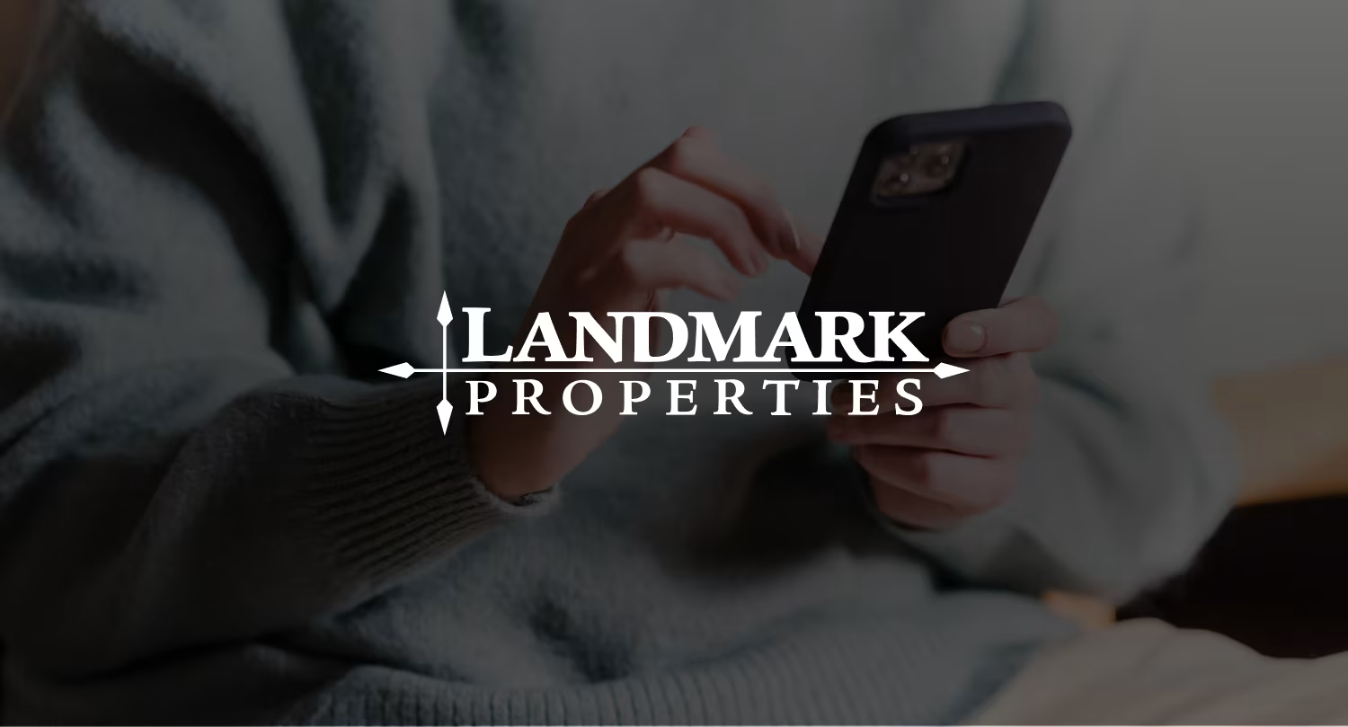Image of everyday life in the office with a white logo on top of the image
