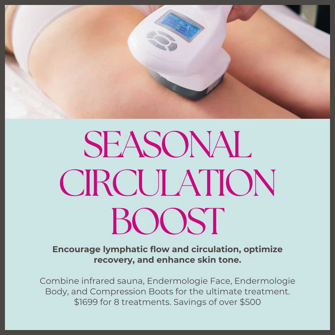 Seasonal Circulation Boost, Combine Infrared Sauna, Endermologie Face & Body, and Compression Boots for $1699 for 8 Treatments