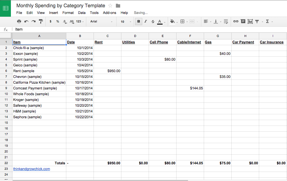 Click to view spreadsheet and copy to your Google Drive account