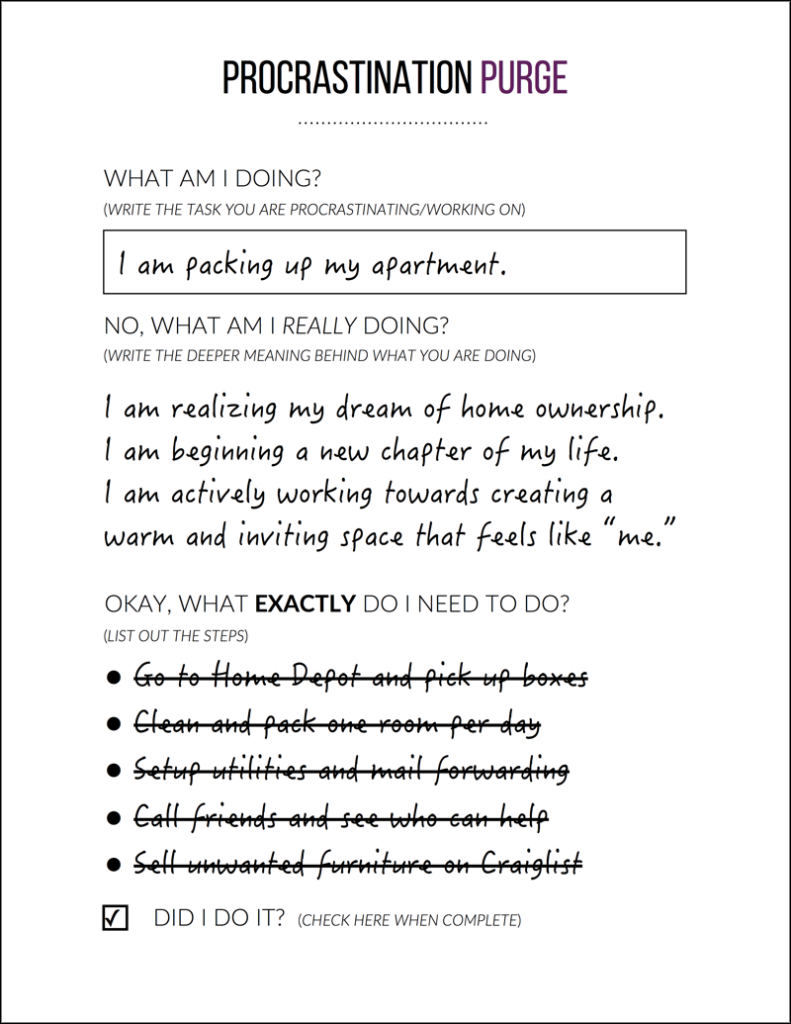 Procrastination Purge Worksheet - Example