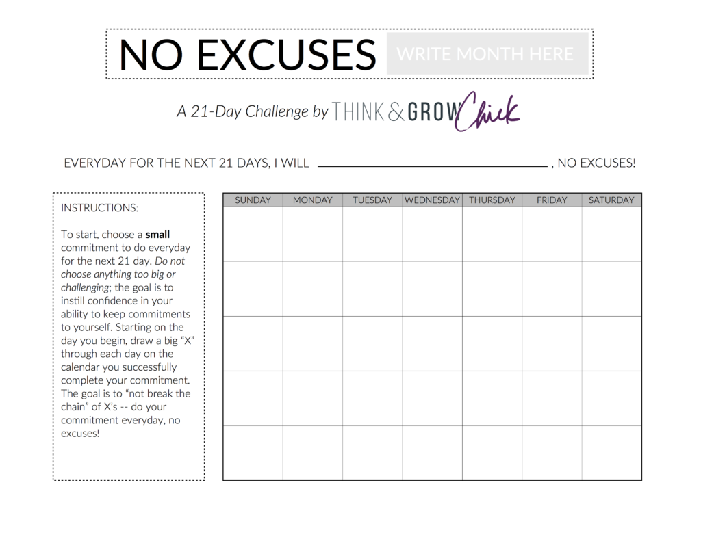 No Excuses Challenge Page 1