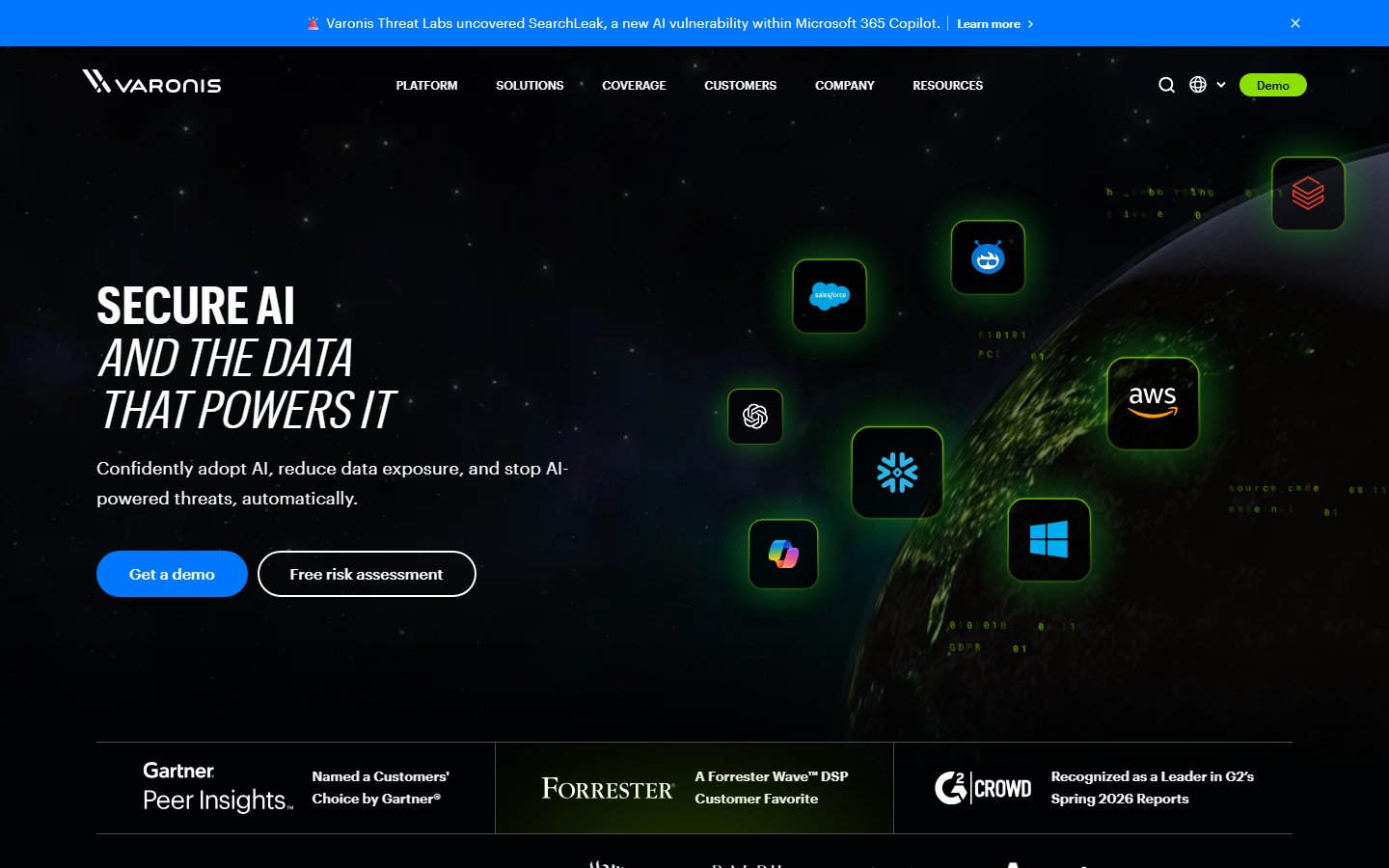 Source: Varonis website homepage (varonis.com, captured August 2026)