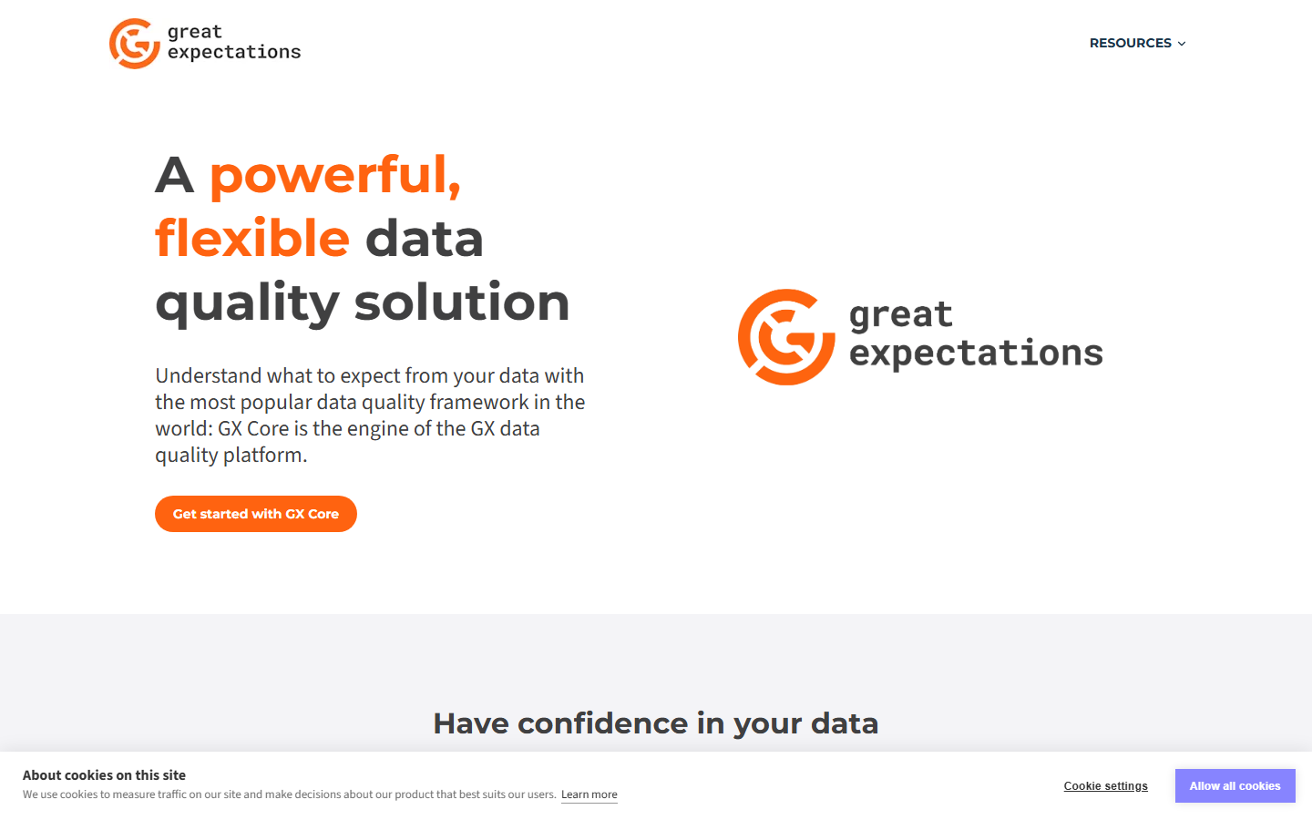 Source: Great Expectations website homepage (greatexpectations.io, captured August 2026)