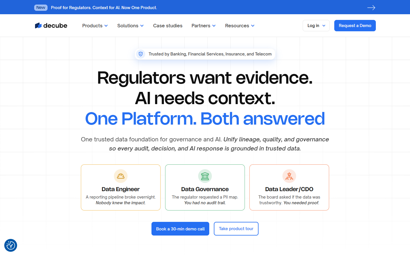 Source: Decube website homepage (decube.io, captured August 2026).
