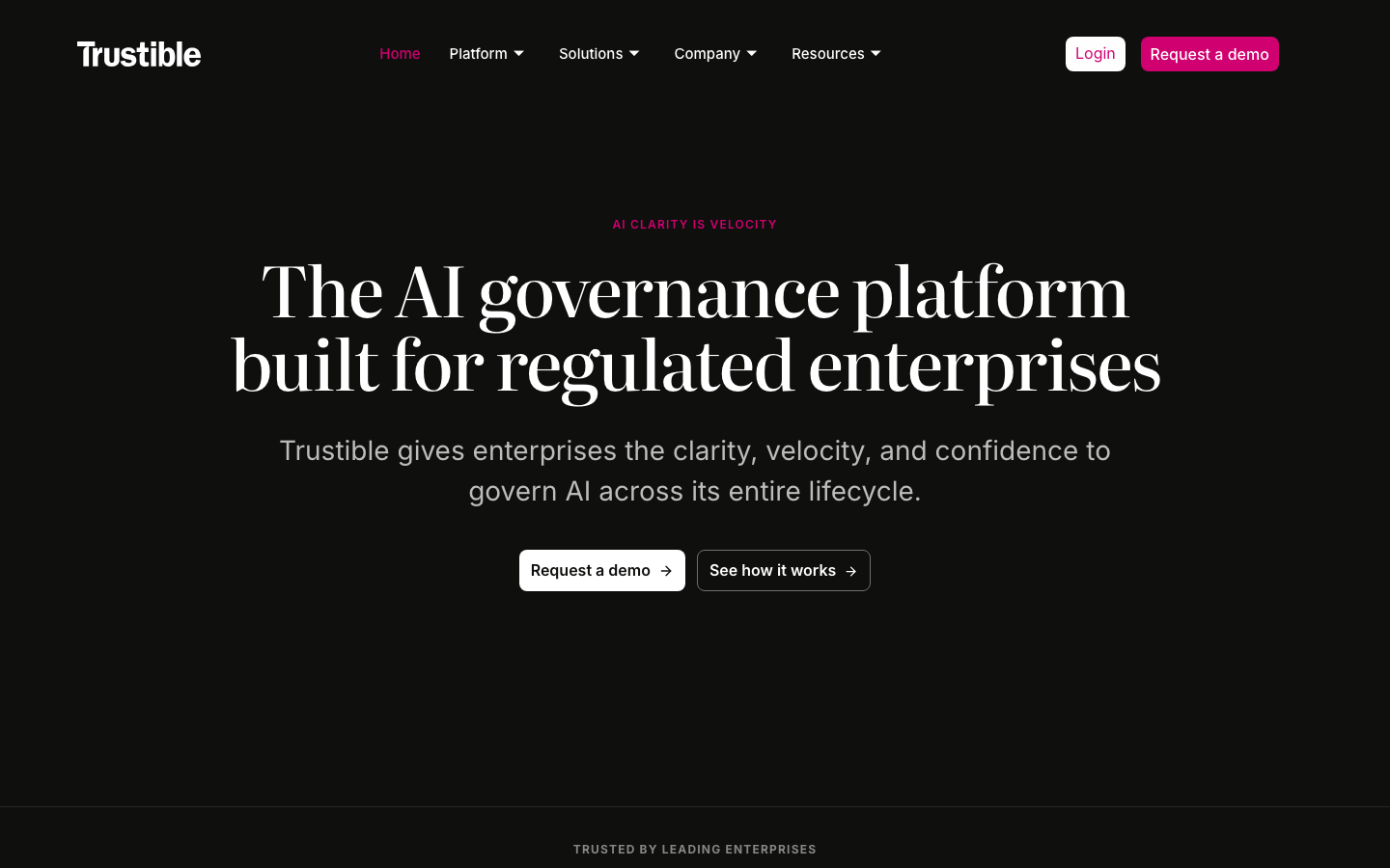 Source: Trustible website homepage (trustible.ai, captured August 2026).