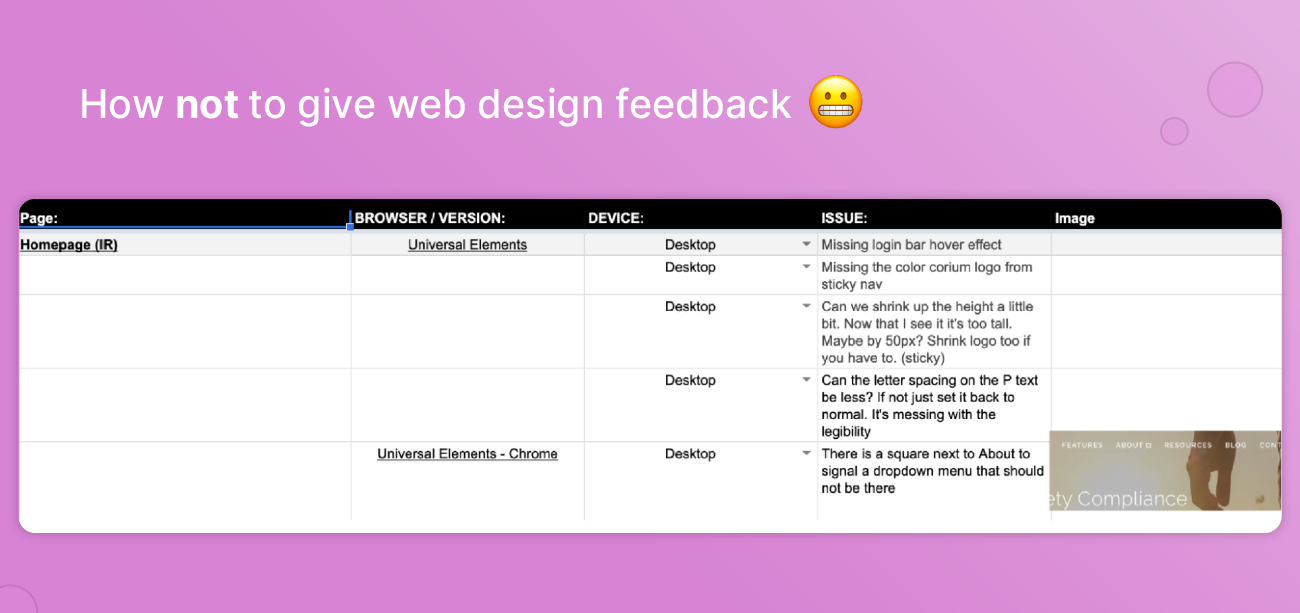 how not to give web design feedback