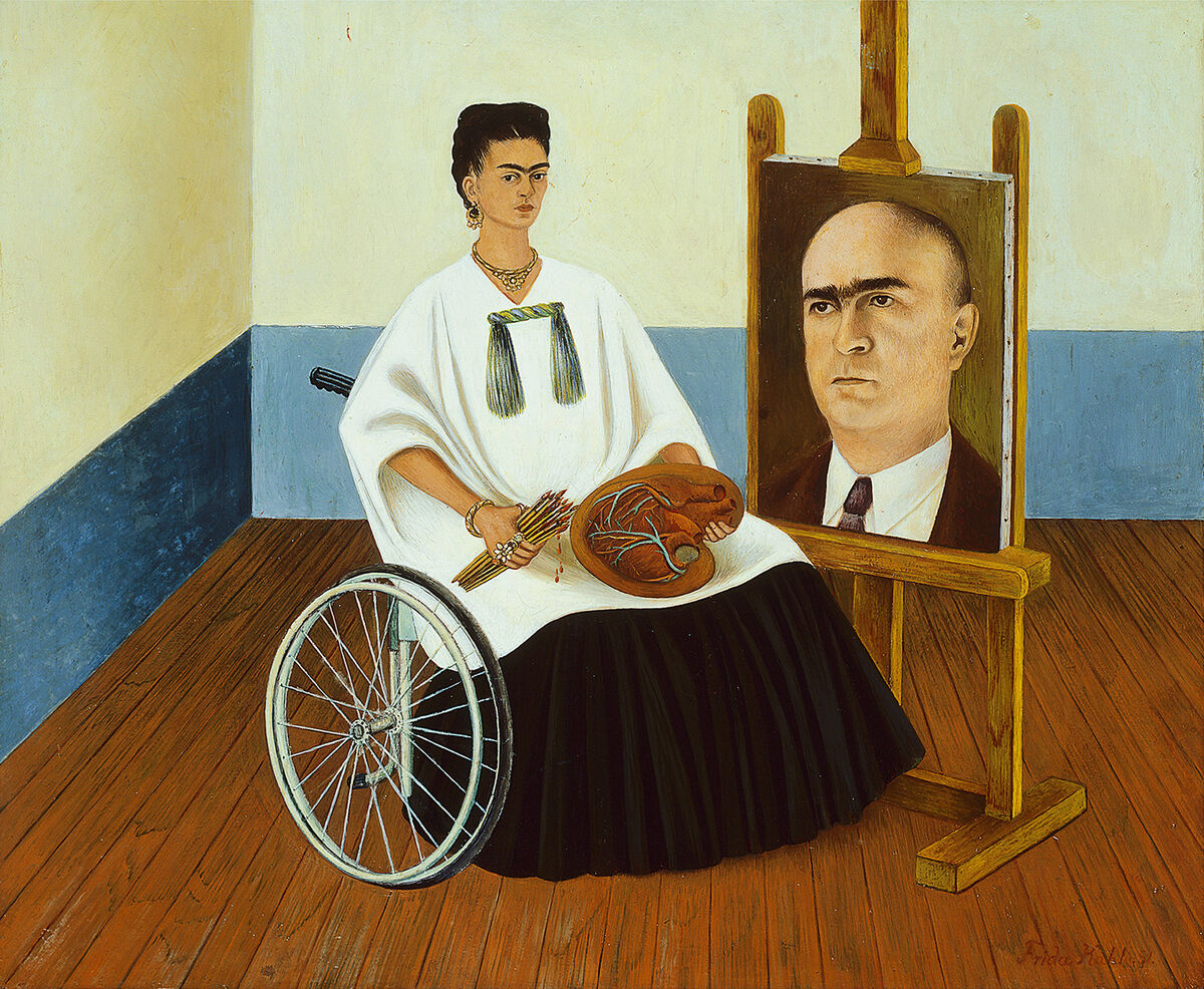 Frida Kahlo, Self-portrait with Dr. Farill, 1951. Private collection. Photo courtesy Hauser & Wirth Collection Services. Included in Frida: The Making of an Icon at Tate Modern.