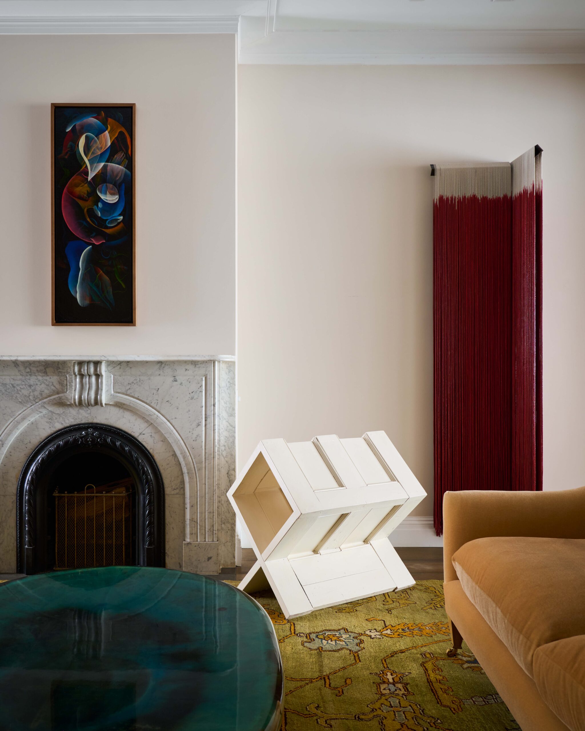 An interior in Patrick Collins's home with works by Paulina Peavy, Robert Gober and Delcy Morelos.