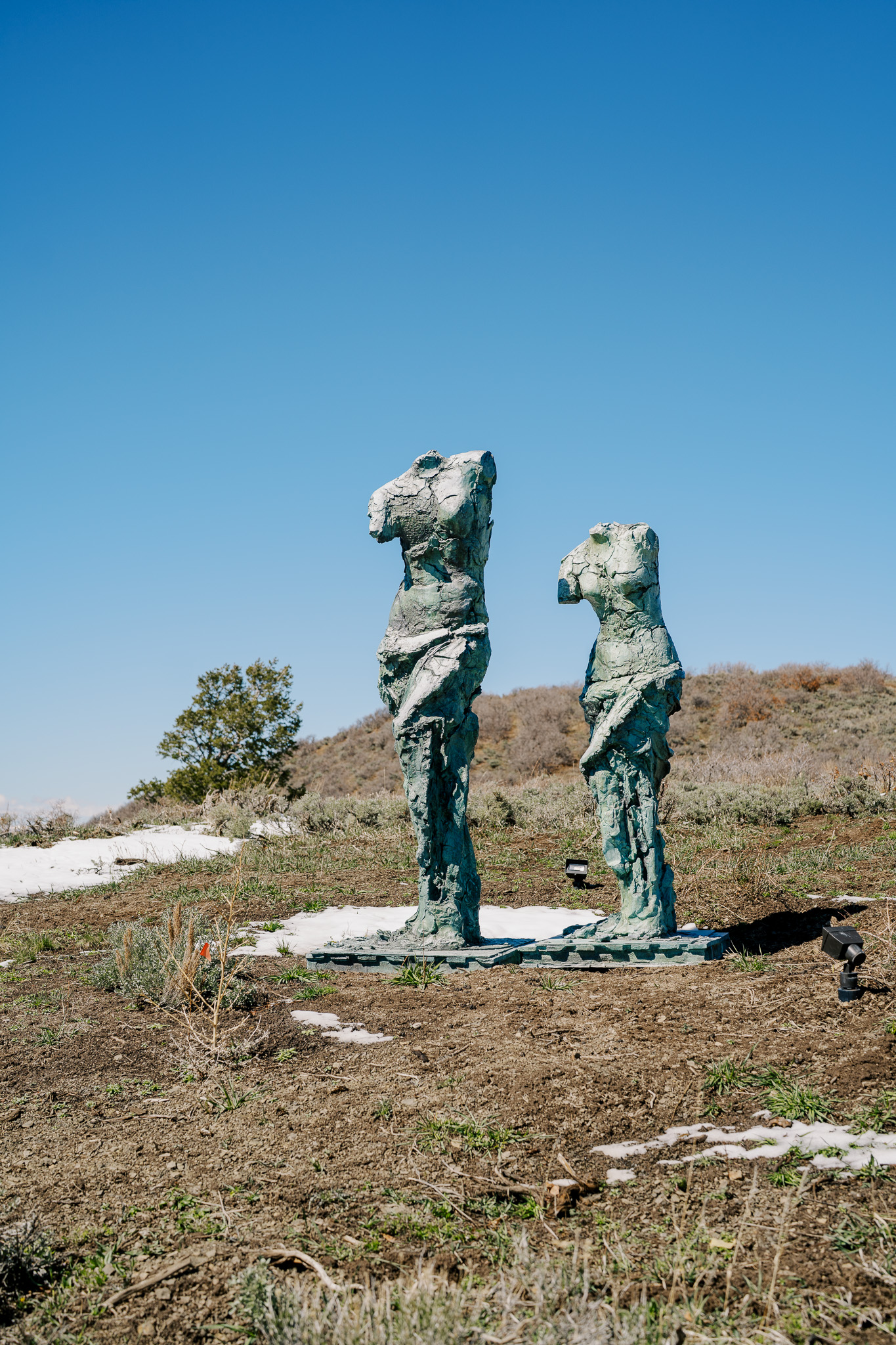 Jim Dine The Columbia River 1987 two bronze figures outdoors at Jorge Perez Snowmass property