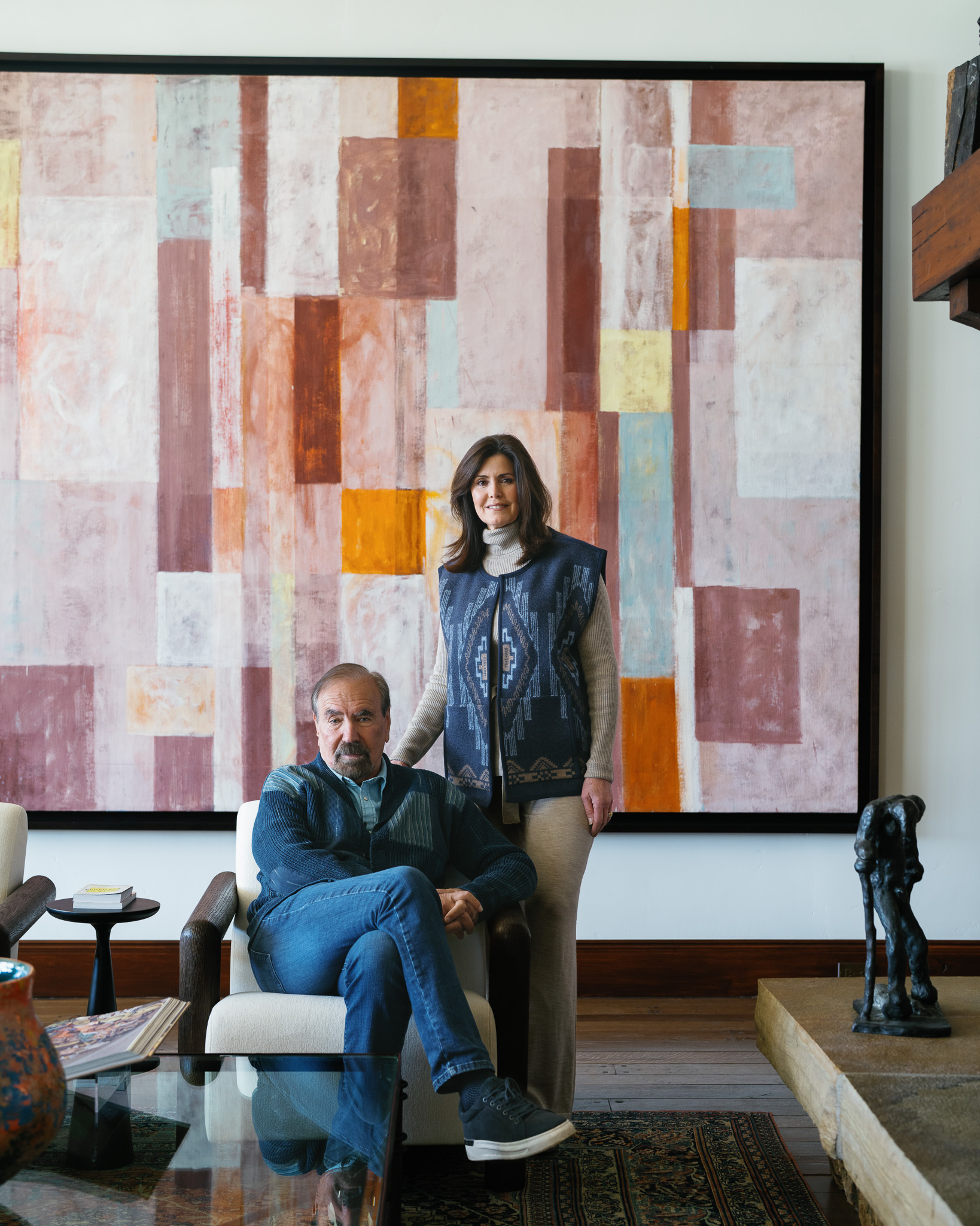 Jorge and Darlene Perez seated in front of Lee Krasner Number 2 1951