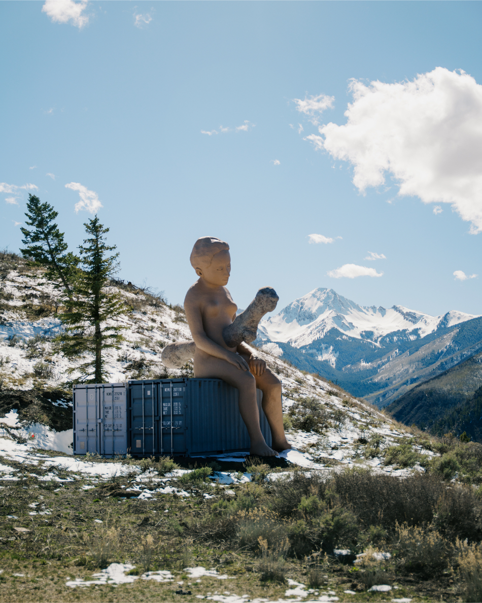Paloma Varga Weisz Foreign Body Hot Dogs sculpture outdoors at Jorge Perez Snowmass property