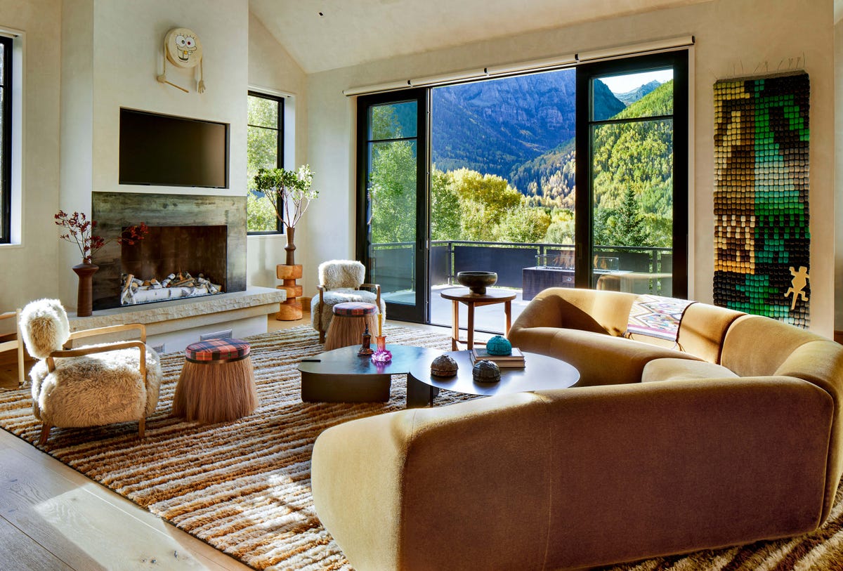 Telluride living room with Ishi Glinsky work, Sara Siestreem object and Irveta Aragon textile