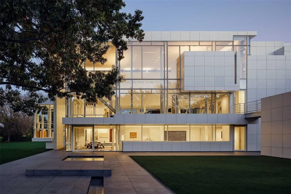 Rachofsky House Dallas rear façade at dusk