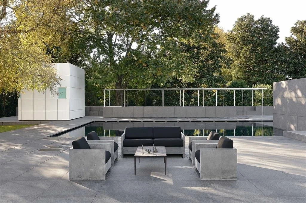 Terrace, pool and landscape at the Rachofsky House in Dallas