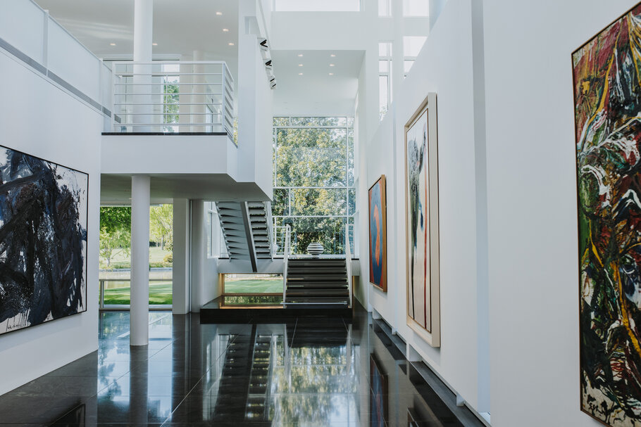 Works by Kazuo Shiraga, Kazunori Hamana, Sadamasa Motonaga and Shozo Shimamoto installed in the Rachofsky home