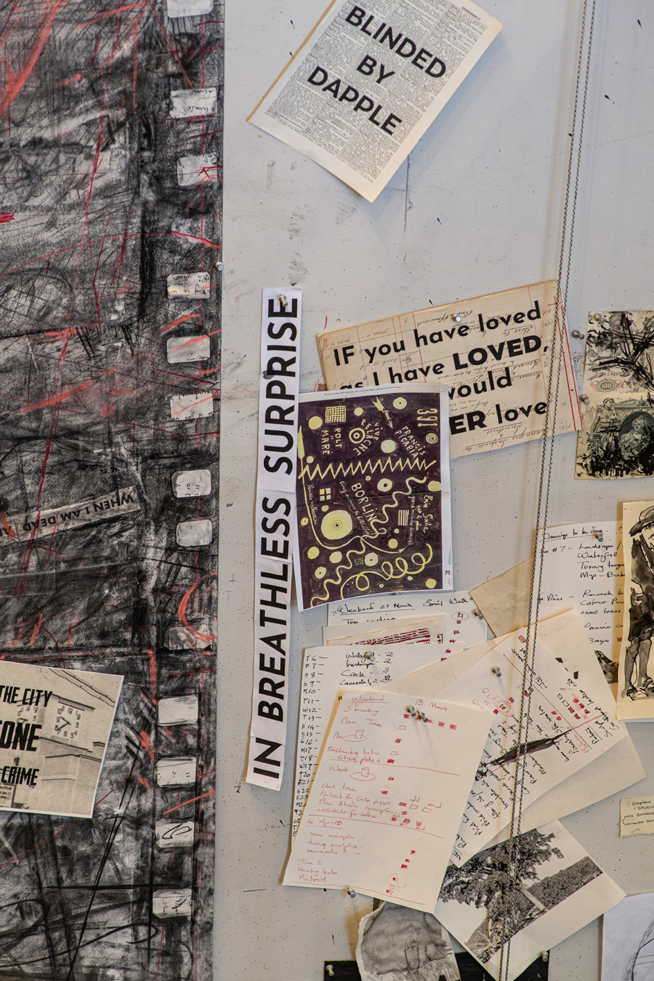 Reference material and works in progress on the walls of William Kentridge’s Johannesburg studio. Photograph: Nico Krijno for Wallpaper*.