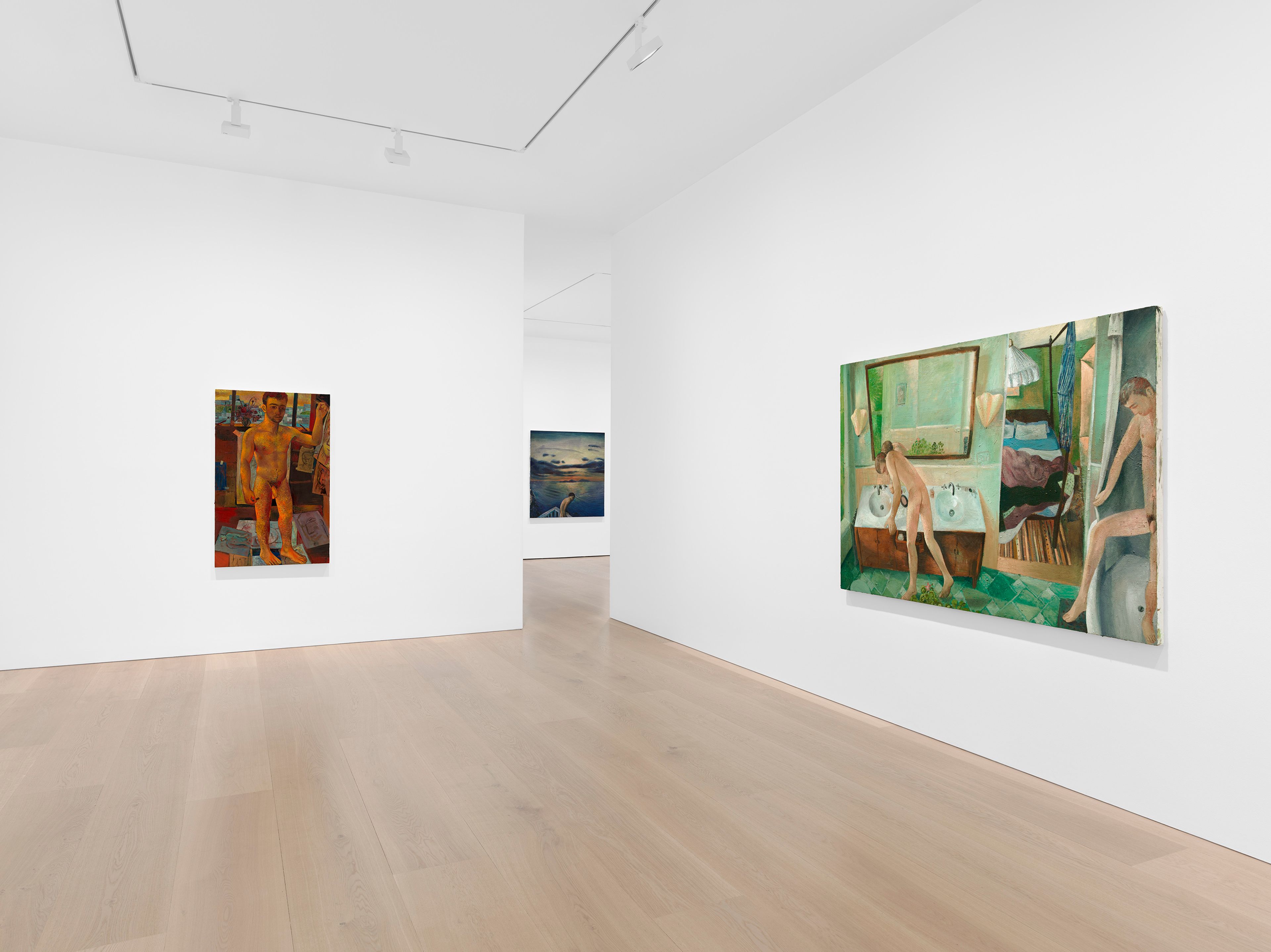Installation view, Louis Fratino: Prose, with domestic and landscape subjects sharing the gallery. Courtesy David Zwirner.