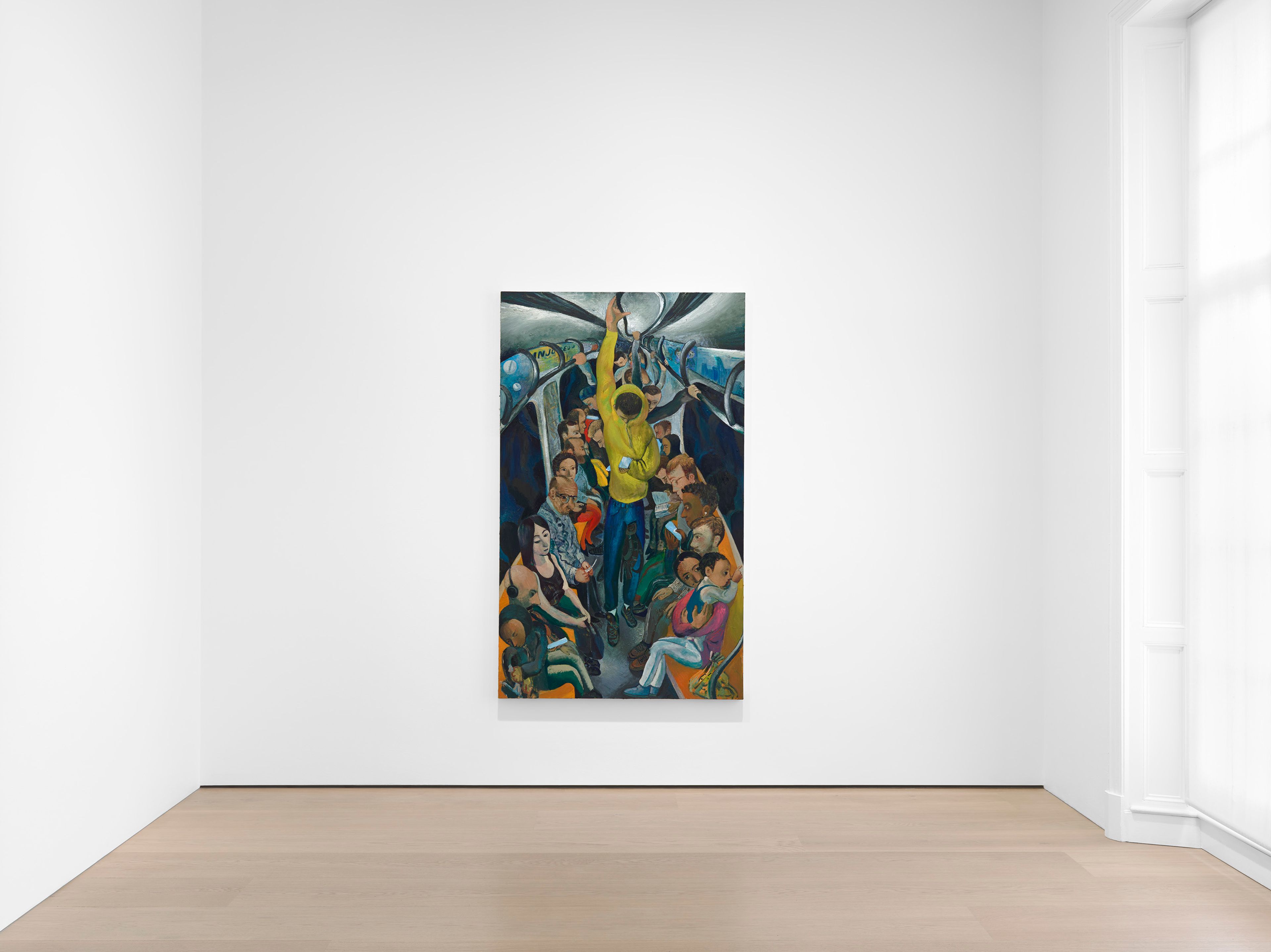 Installation view featuring The subway car, 2026, in Louis Fratino: Prose. Courtesy David Zwirner.
