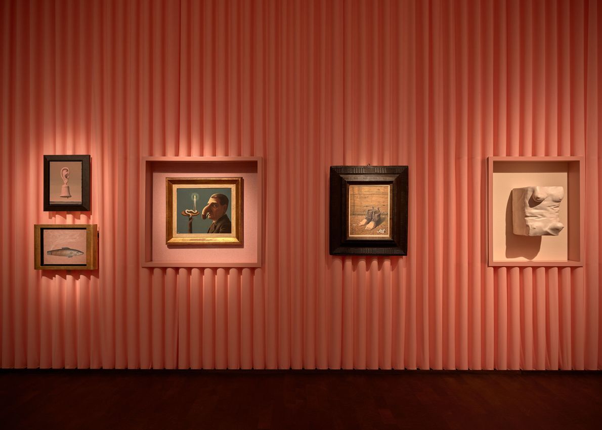 Current exhibition view of The Afterlife of Magritte at Gagosian Grosvenor Hill