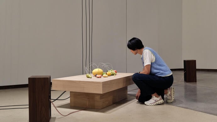 Yuko Mohri: In Concert, installation detail, Barbican, 2026. © Thomas Adank / Barbican Centre.