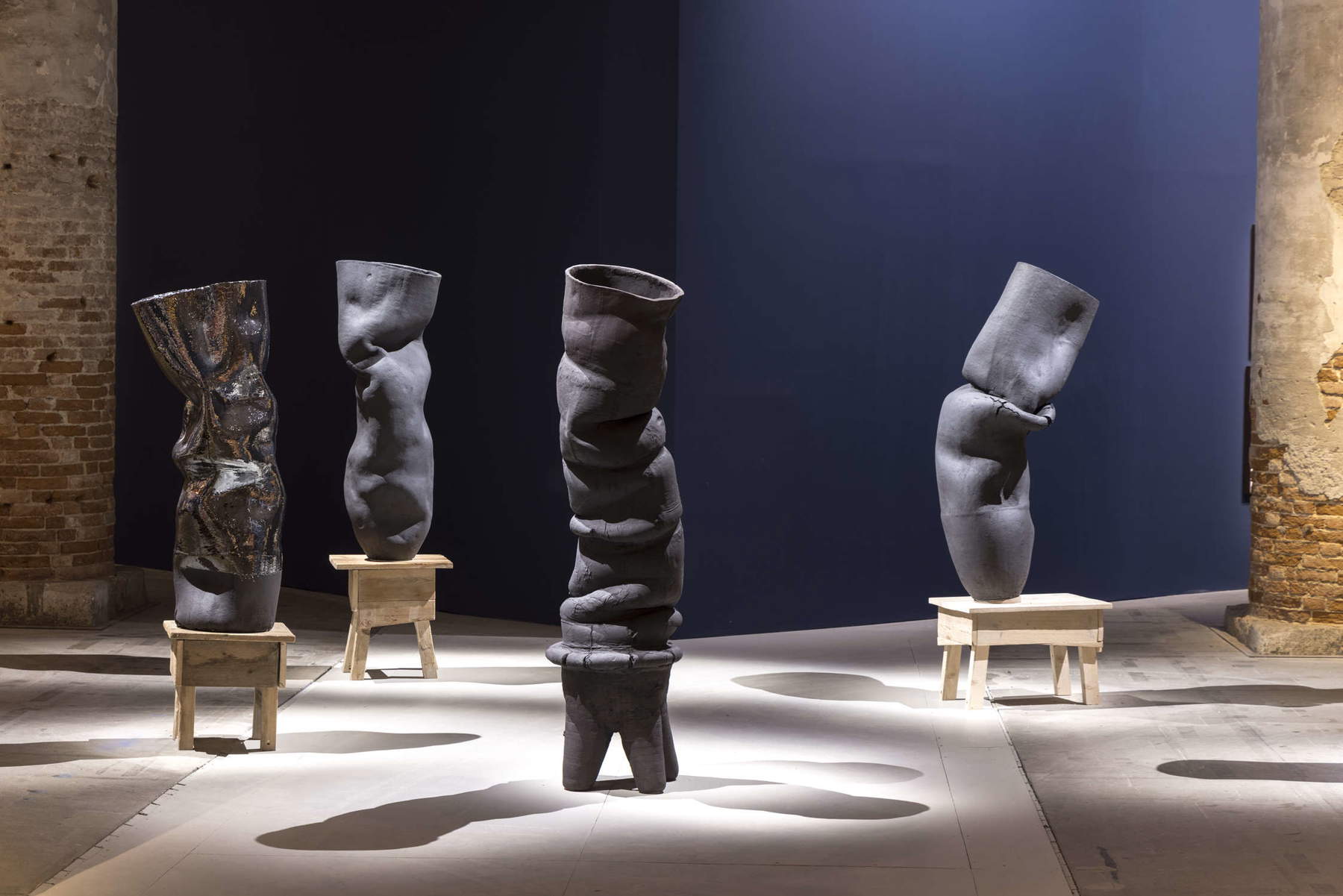 Four sculptural forms in an Arsenale installation at Venice Biennale 2026