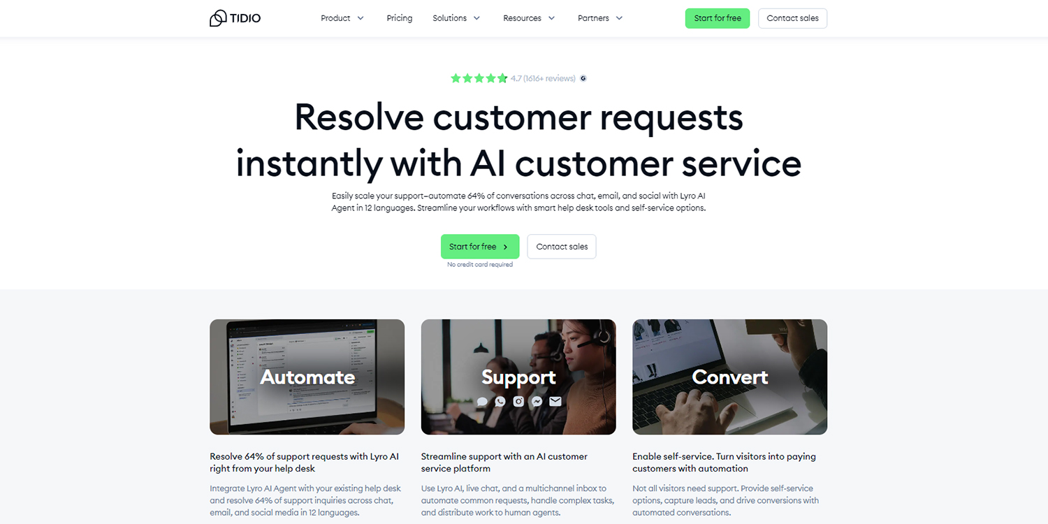 Tidio, a customer service AI tool for dropshipping. 