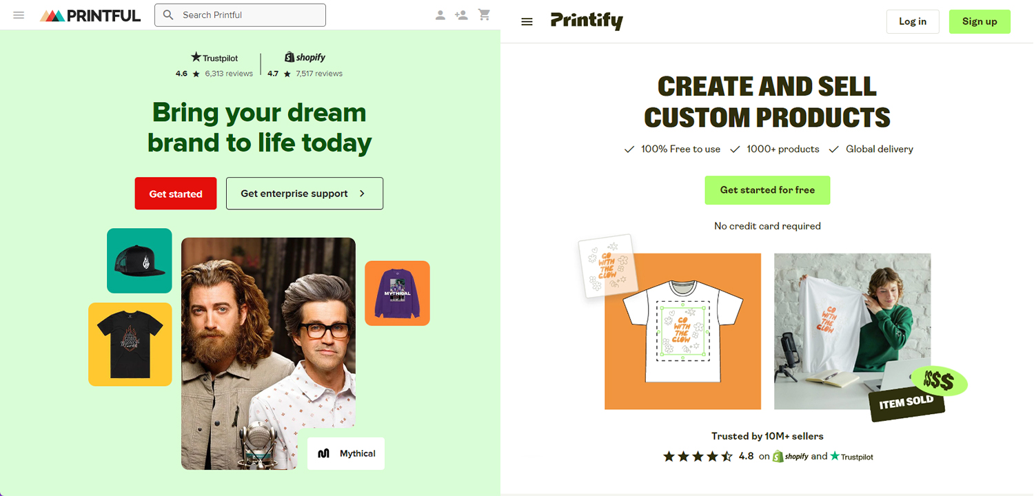 Printful and Printify are popular POD suppliers that offer printing services, quality control and fulfilment tracking for a variety of generic, customisable products.