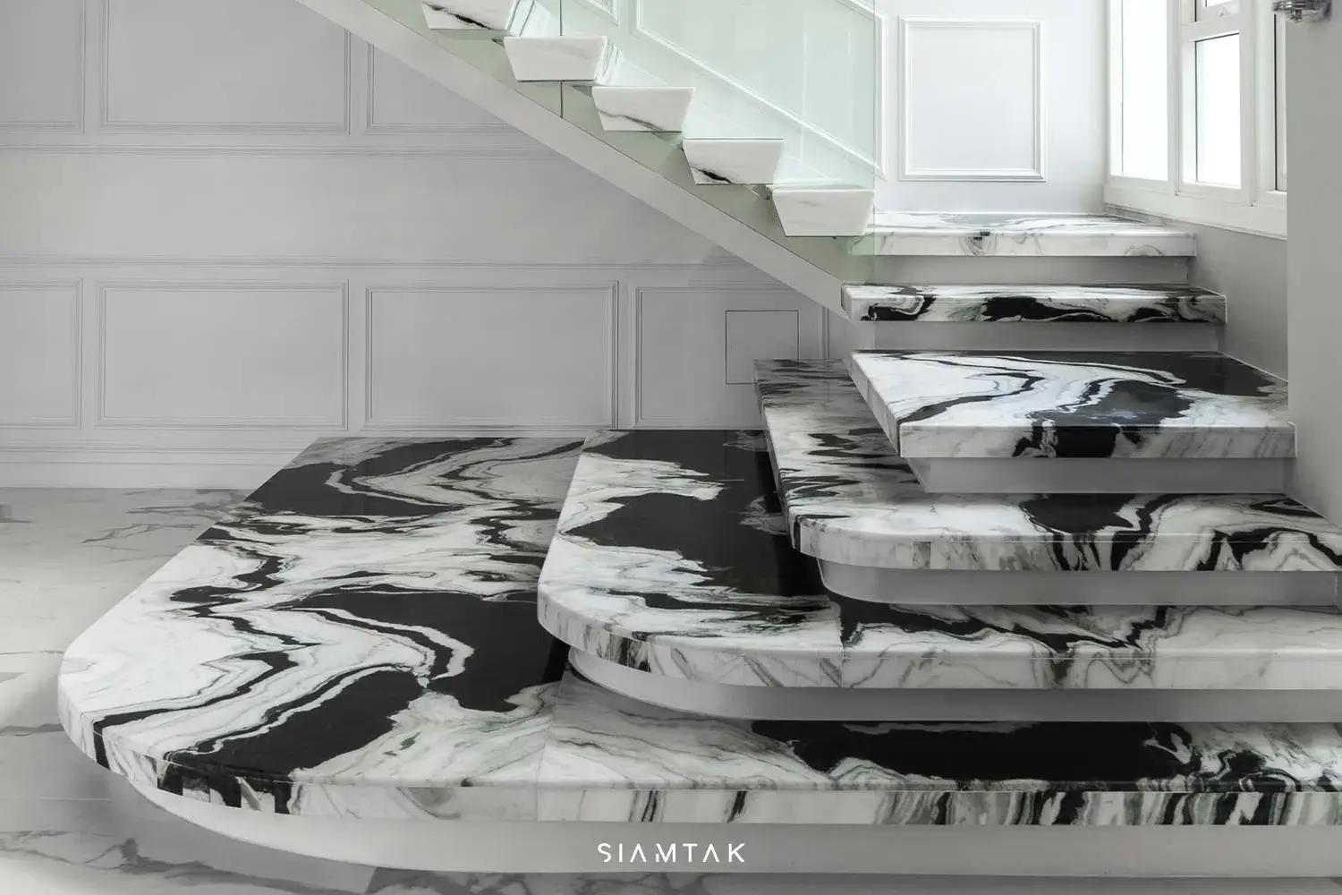 Panda White Marmor Treppe, Khun setzte Khun Jui, die Installationsarbeiten