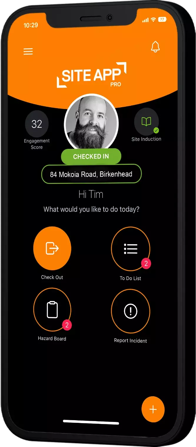 Hazard Board promo banner mobile phone screen rightThe Site App Pro home screen on a mobile device