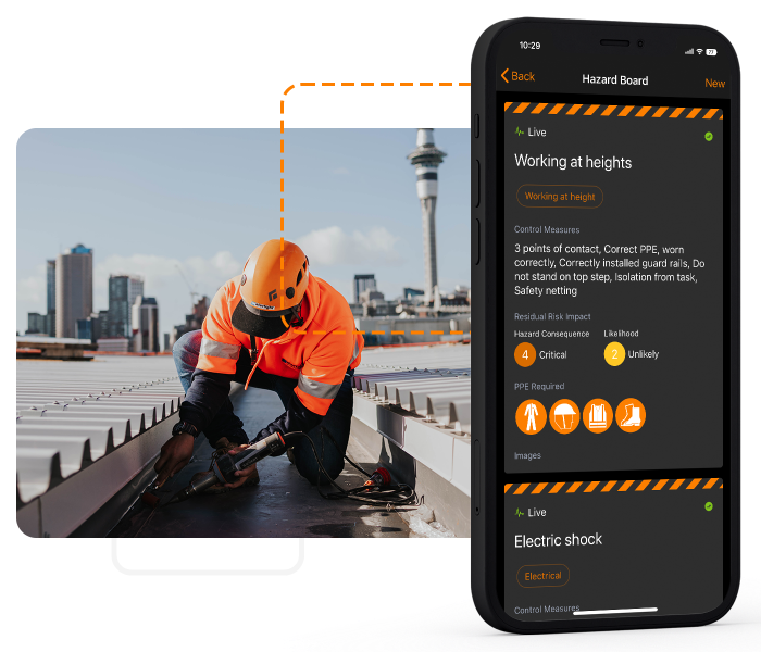 Site App Pro on iPhone with Watertight roofer working