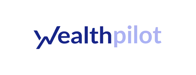Wealthpilot logo with dark blue and light purple text on a white background.