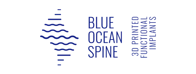 Blue Ocean Spine logo with wave pattern and text '3D Printed Functional Implants'