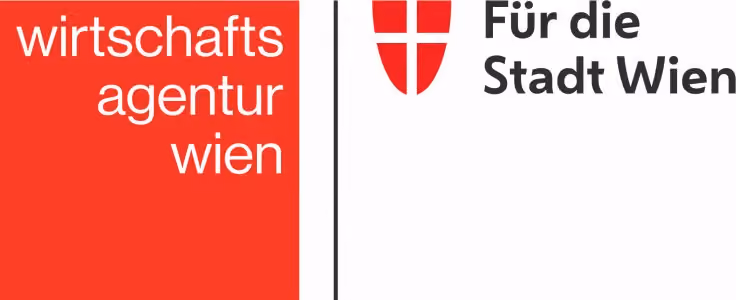 Logo of Wirtschaftsagentur Wien and Für die Stadt Wien with a red shield emblem.