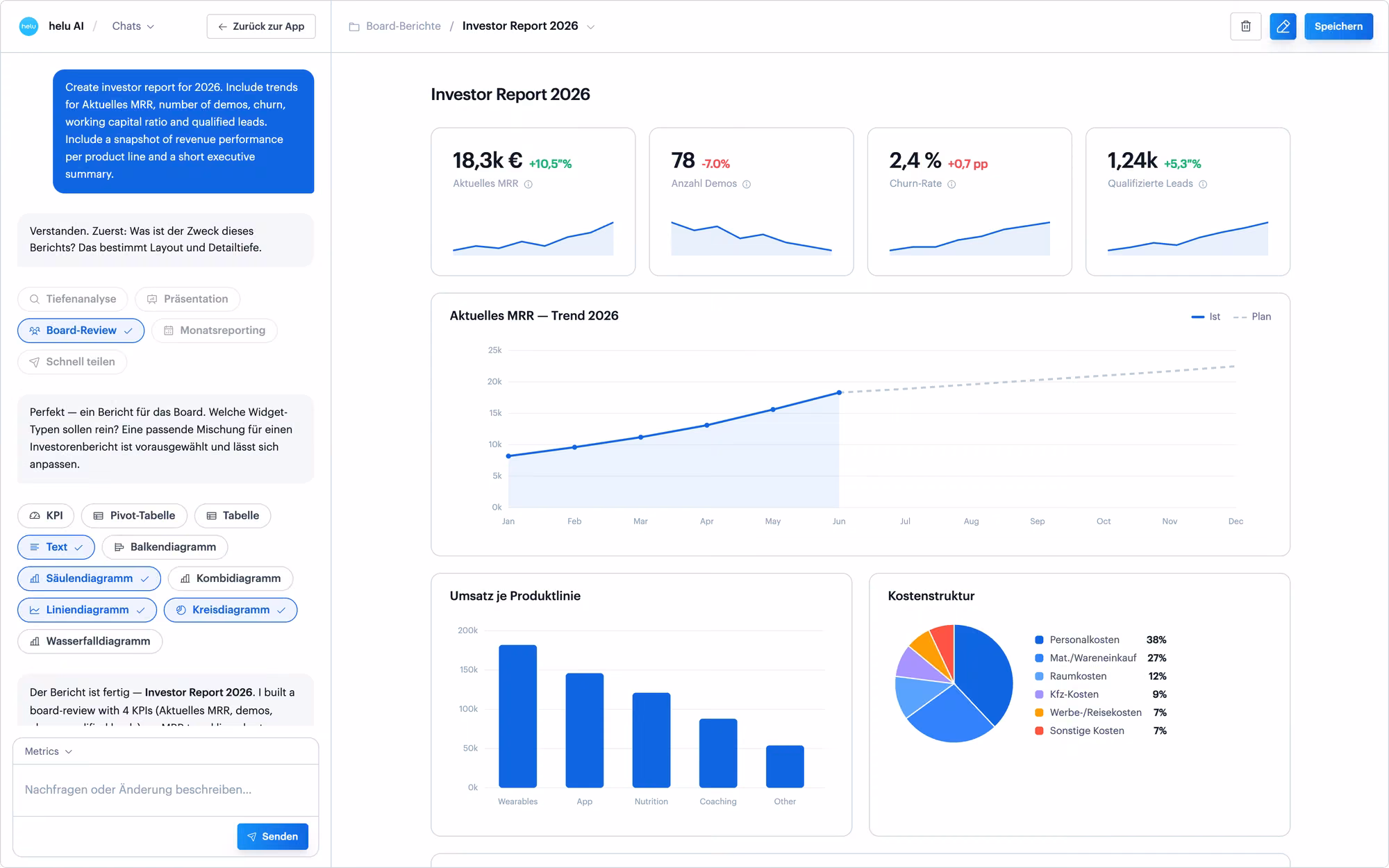 Business dashboard showing monthly revenue bar chart, expense distribution donut chart, salary and wages stacked bar chart, and costs versus expenses line chart for 2023.