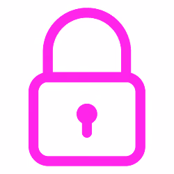 Bright pink padlock icon with a keyhole, symbolizing security or privacy.