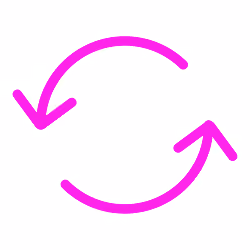 Two bright pink curved arrows forming a circle indicating refresh or reload action on white background.