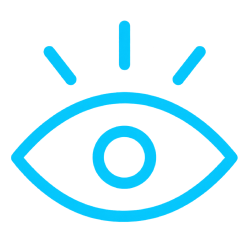 Blue sketch-style eye icon with three lines radiating outward from the top.
