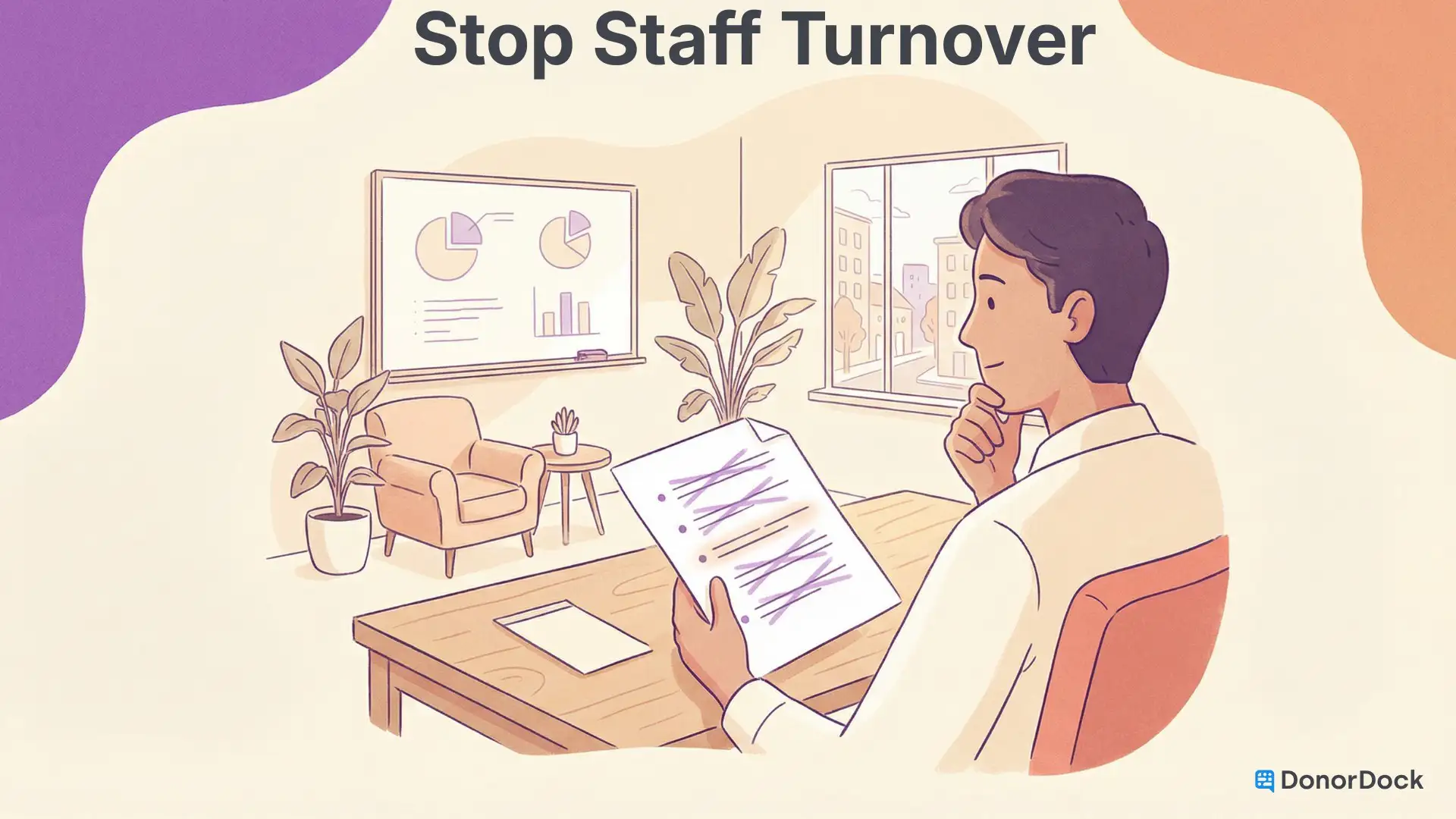 Abstract visual of a revolving door symbolizing nonprofit fundraiser turnover and the cycle of hiring and losing development staff