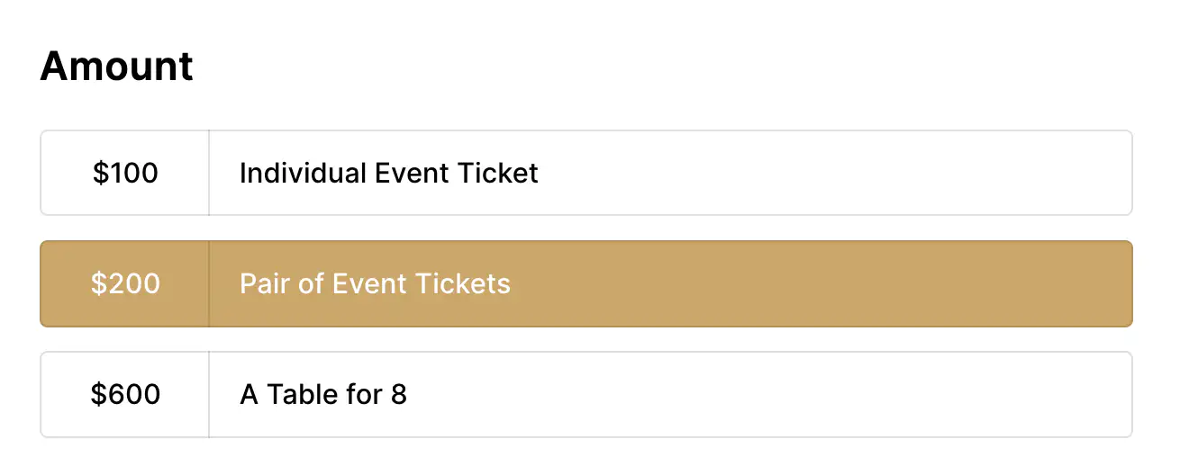 Sell gala tickets and take gifts on the same page