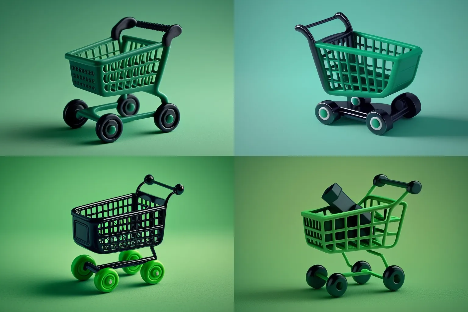 AI-generated 3D render: Plastic toy shopping cart in Pixar style