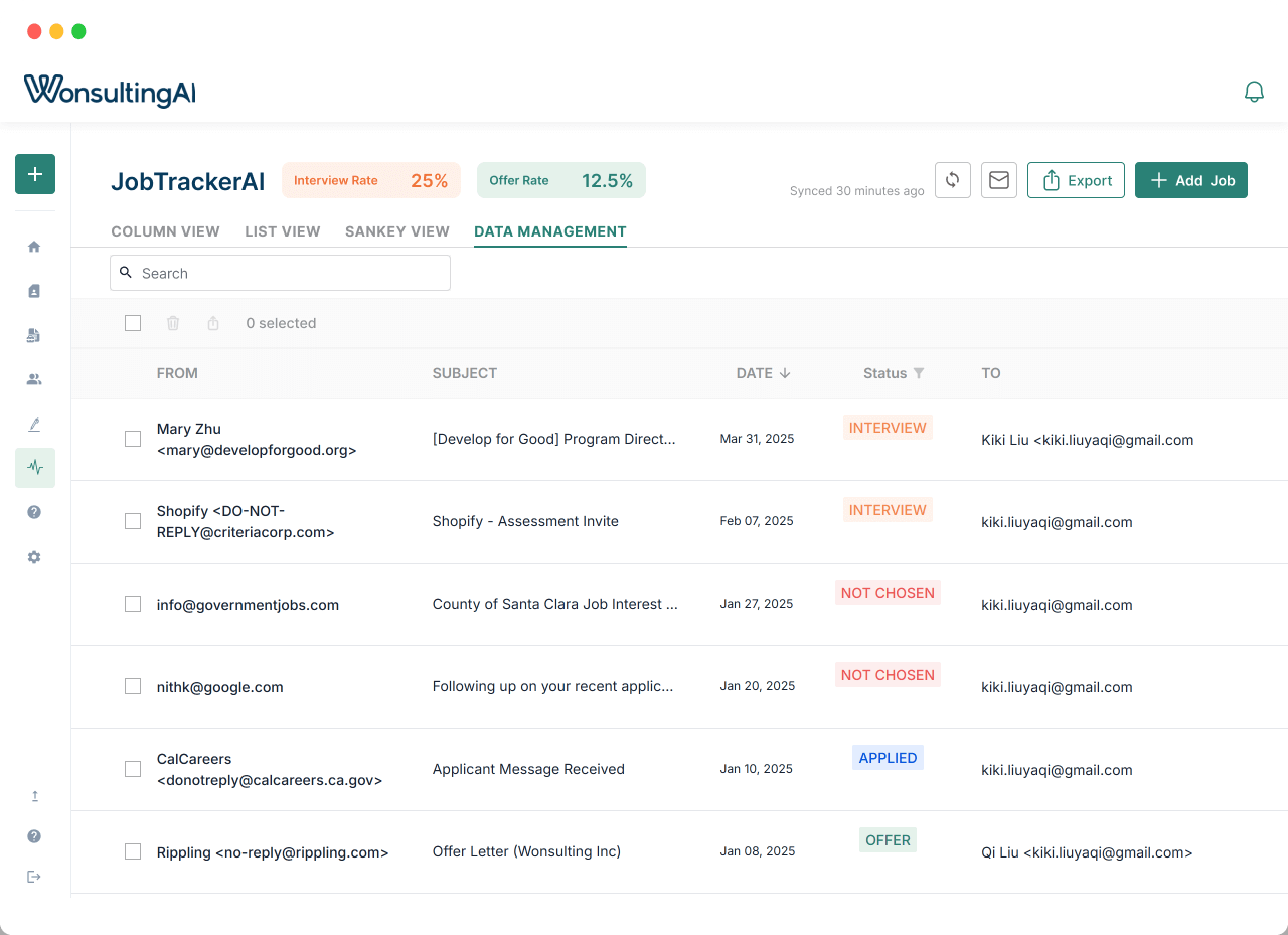 JobTrackerAI by WonsultingAI data management