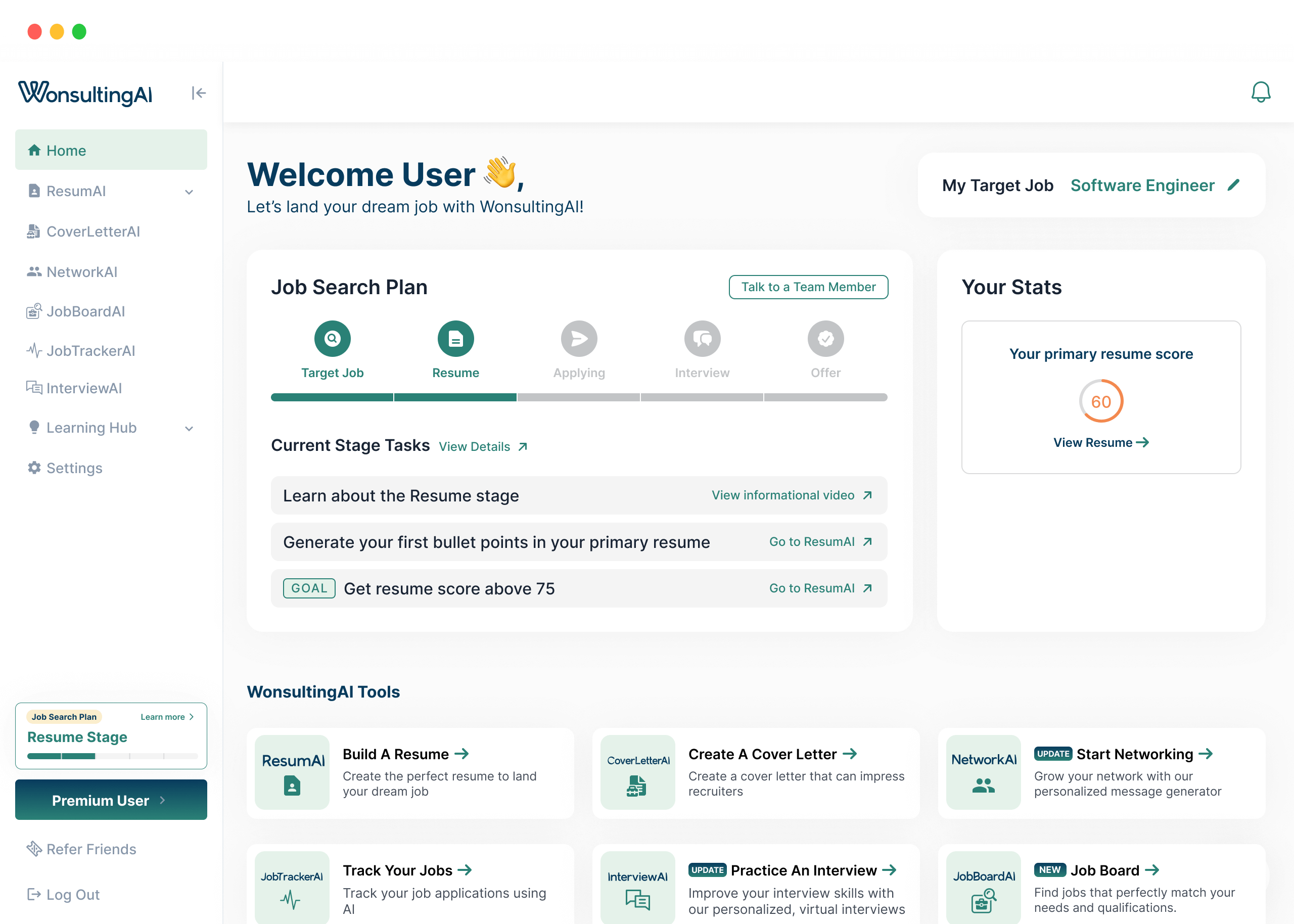 WonsultingAI app with Job Search Plan by Wonsulting