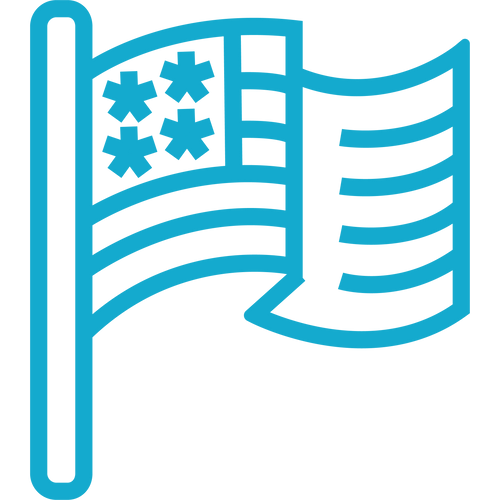 A blue icon representing the American flag.
