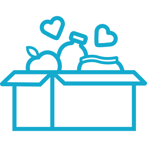 A blue icon representing supporting local food pantries.