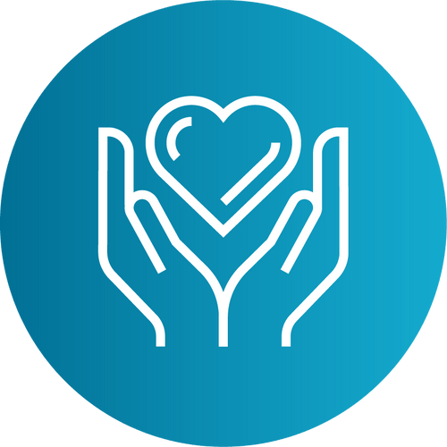 A blue icon representing engaging in community acts of service.