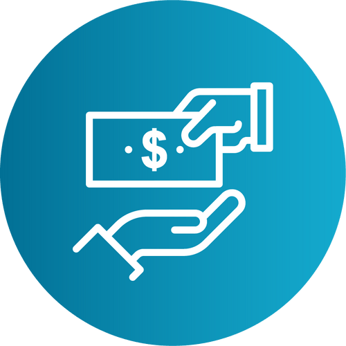 A blue icon representing directing financial resources to causes we care about.