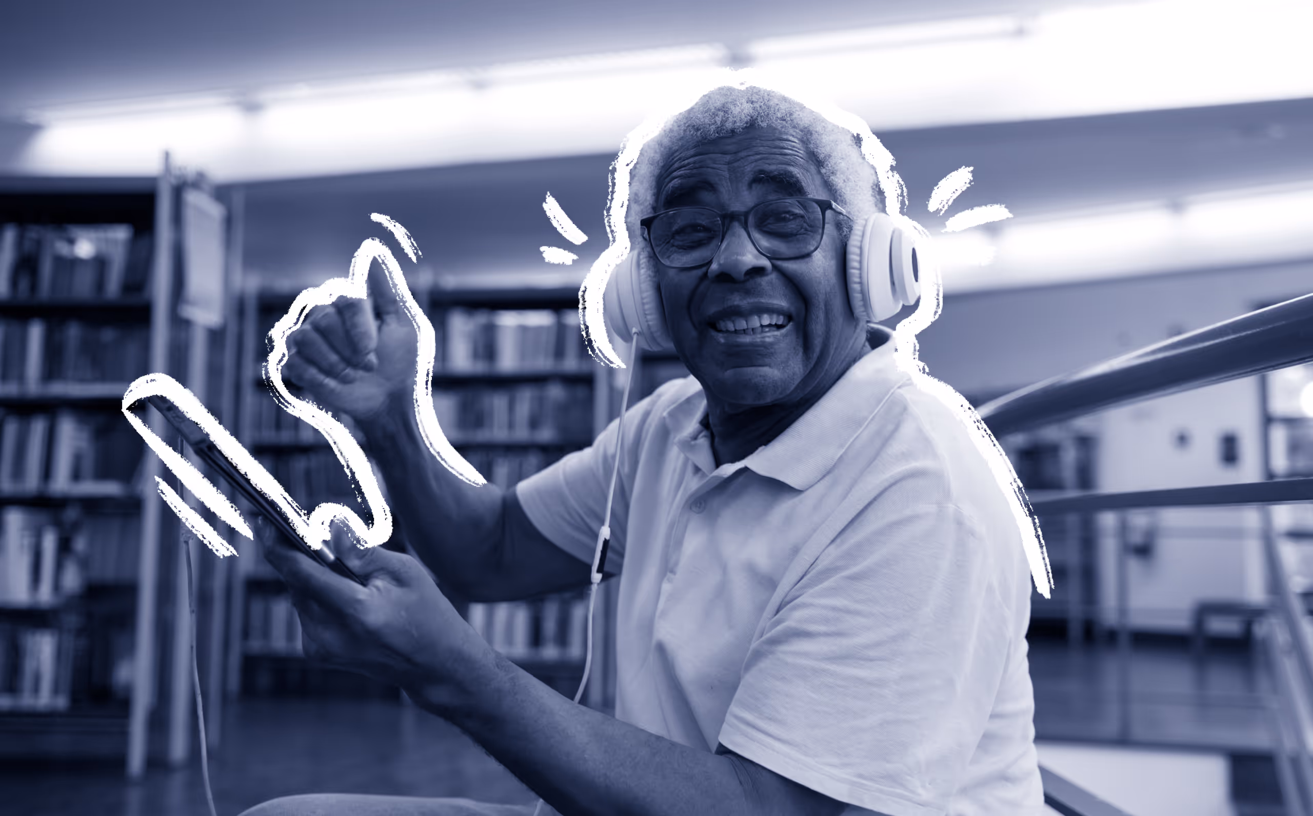 Stock image of a man listening to music